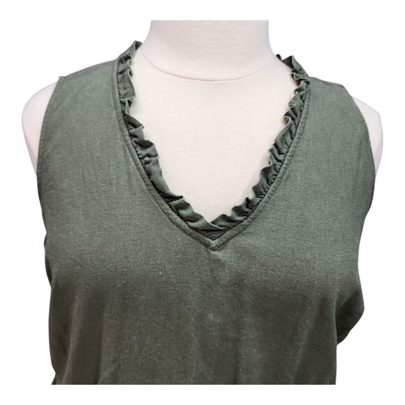 Briggs Sundress Women XXL Army Green Linen Blend Ruffle Tank Dress Summer Casual - Picture 5 of 12